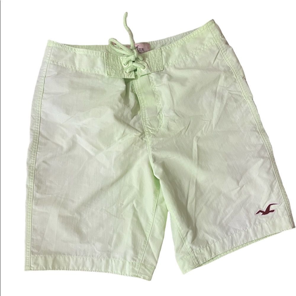 Hollister Green and Yellow Swim Trunks with Drawstring Waist